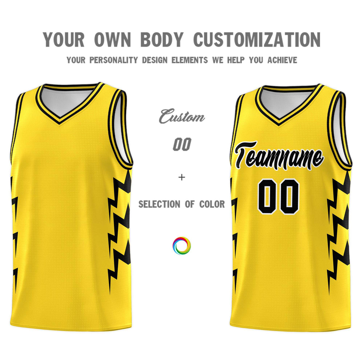 Custom Gold Side Lightning Pattern Sports Uniform Basketball Jersey|KXKSHOP