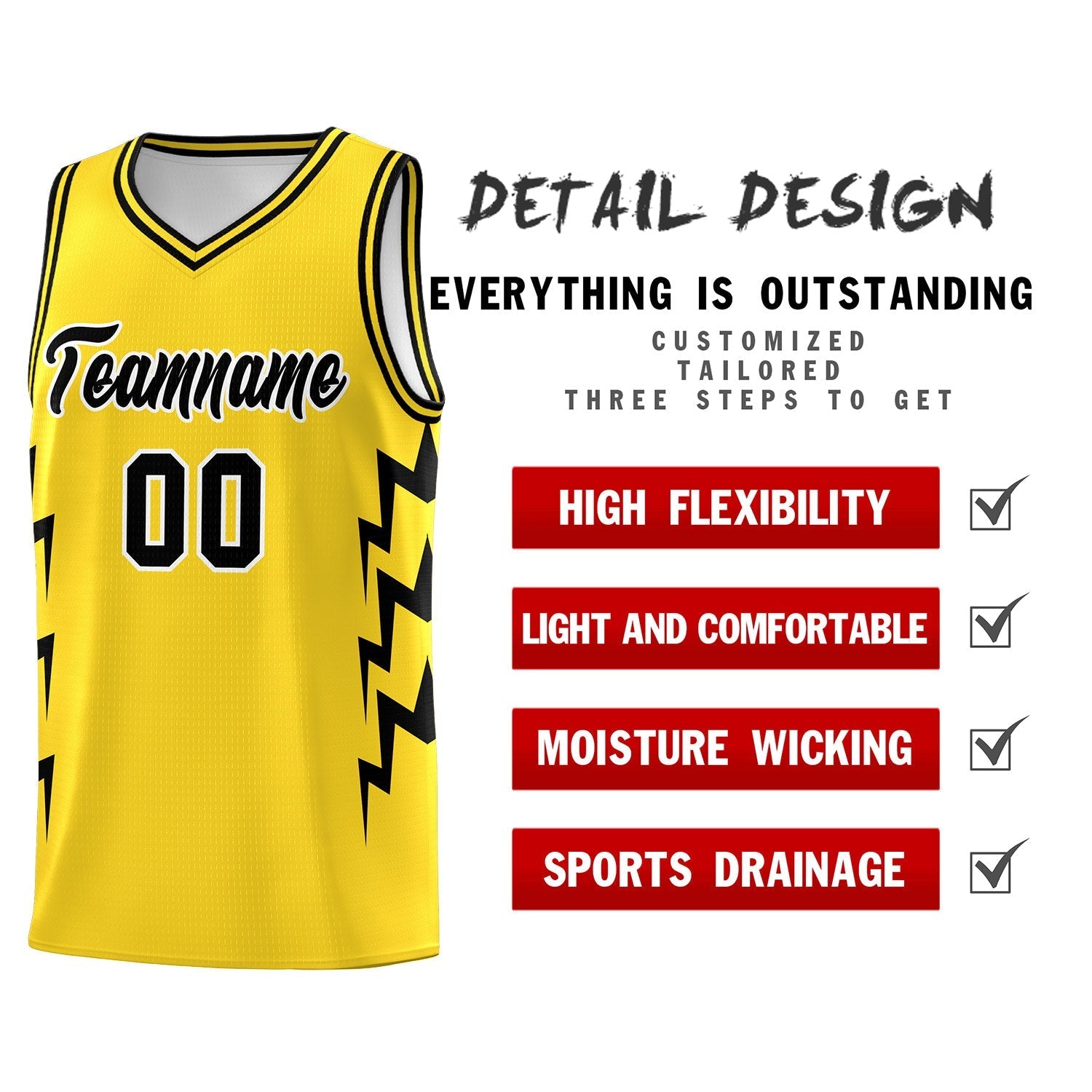 Custom Gold Side Lightning Pattern Sports Uniform Basketball Jersey|KXKSHOP