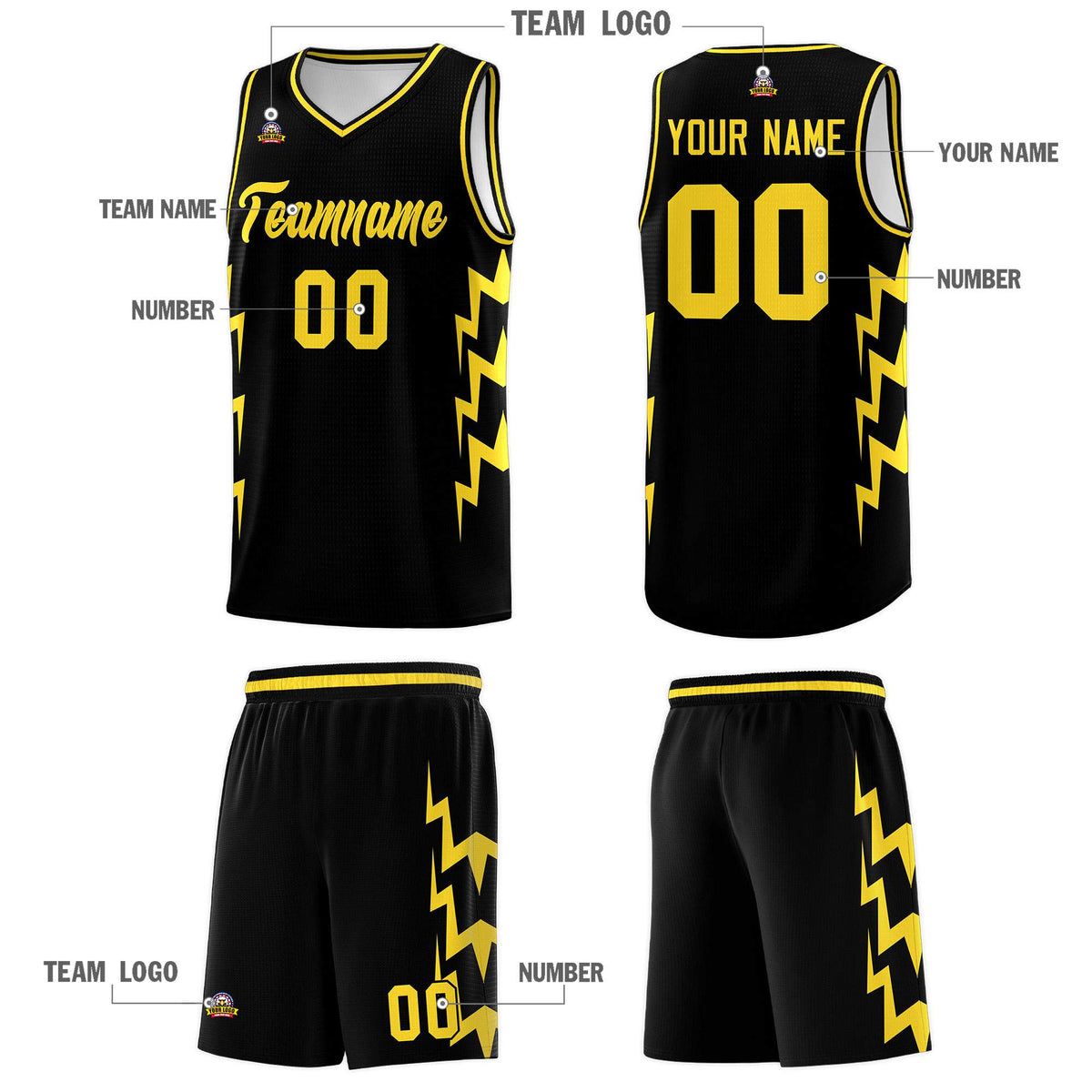 Custom Black Side Lightning Pattern Sports Uniform Basketball Jersey|KXKSHOP