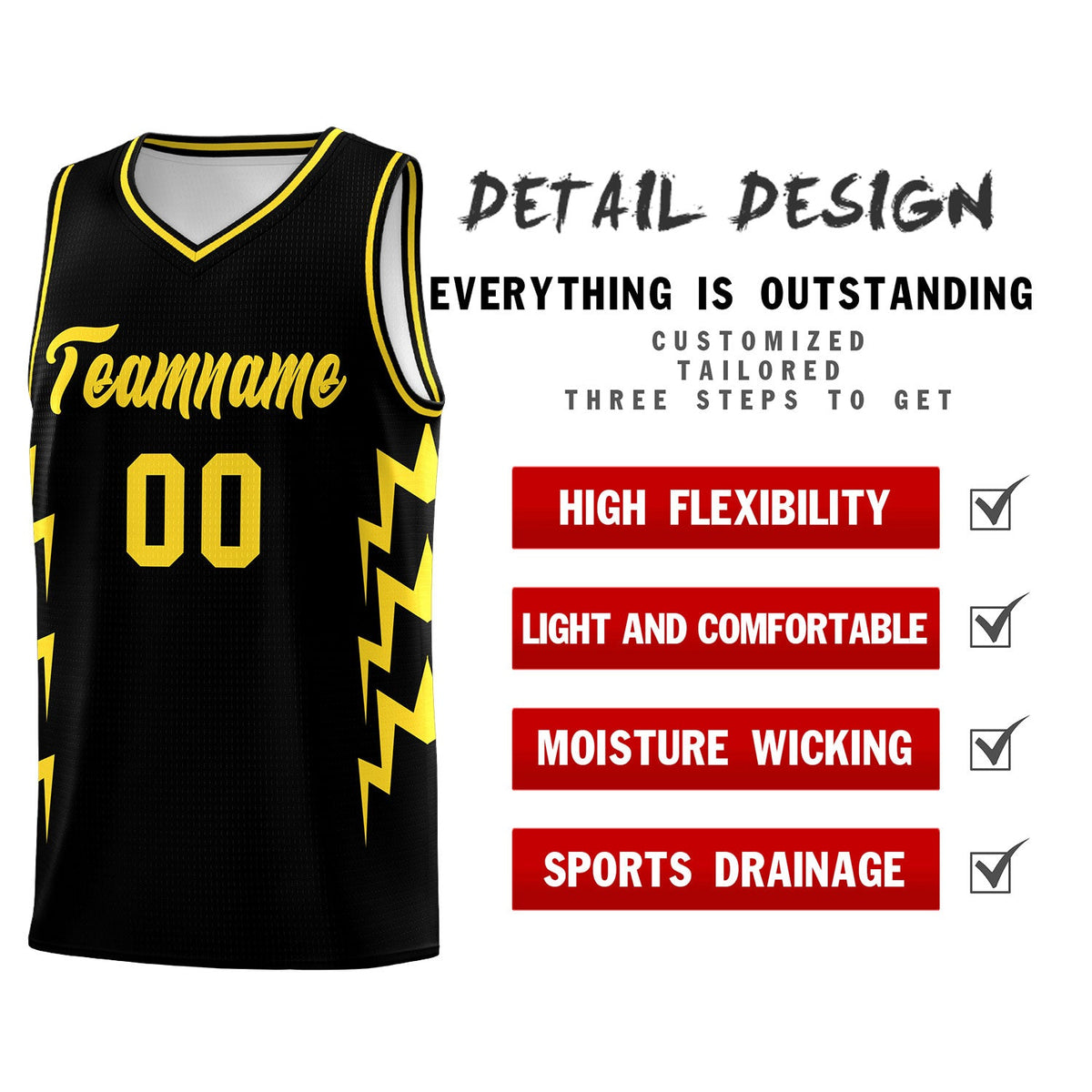 Custom Black Side Lightning Pattern Sports Uniform Basketball Jersey|KXKSHOP