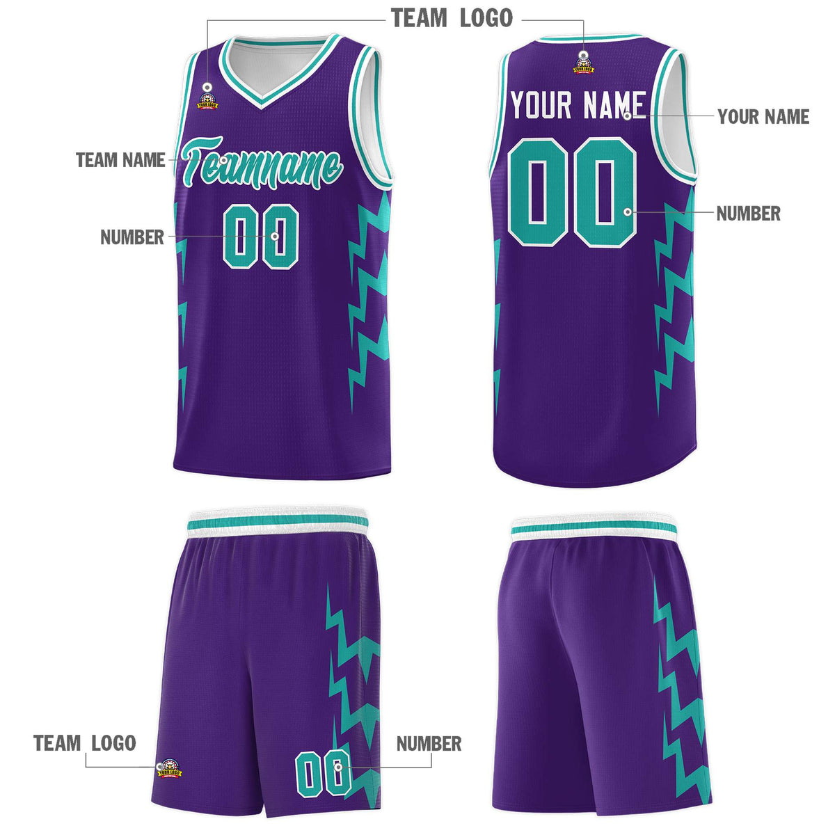 Custom Purple Side Lightning Pattern Sports Uniform Basketball Jersey|KXKSHOP