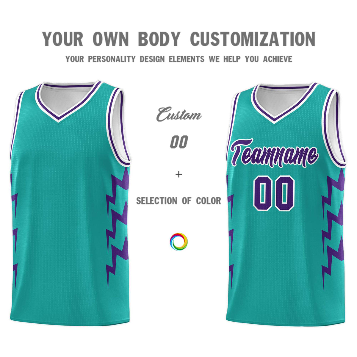 Custom Aqua Side Lightning Pattern Sports Uniform Basketball Jersey|KXKSHOP