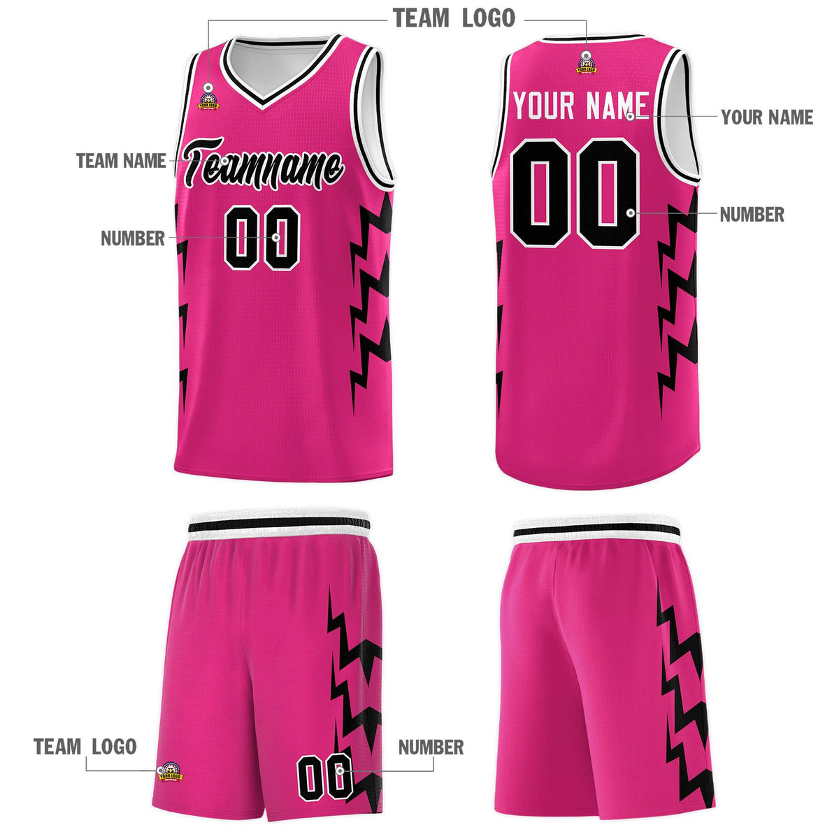 Custom Pink Side Lightning Pattern Sports Uniform Basketball Jersey|KXKSHOP