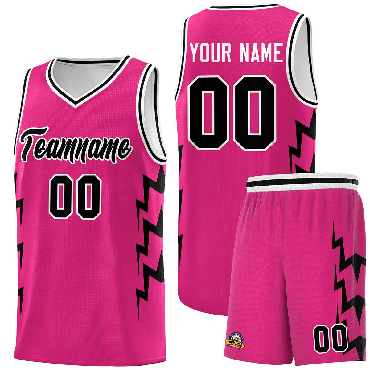 Custom Pink Side Lightning Pattern Sports Uniform Basketball Jersey|KXKSHOP