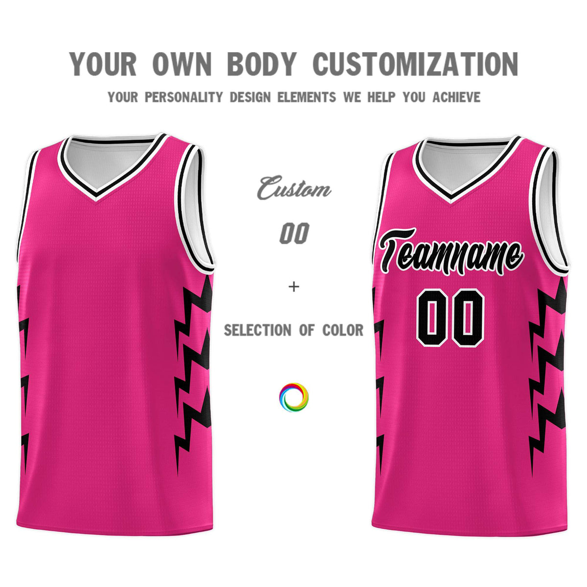 Custom Pink Side Lightning Pattern Sports Uniform Basketball Jersey|KXKSHOP