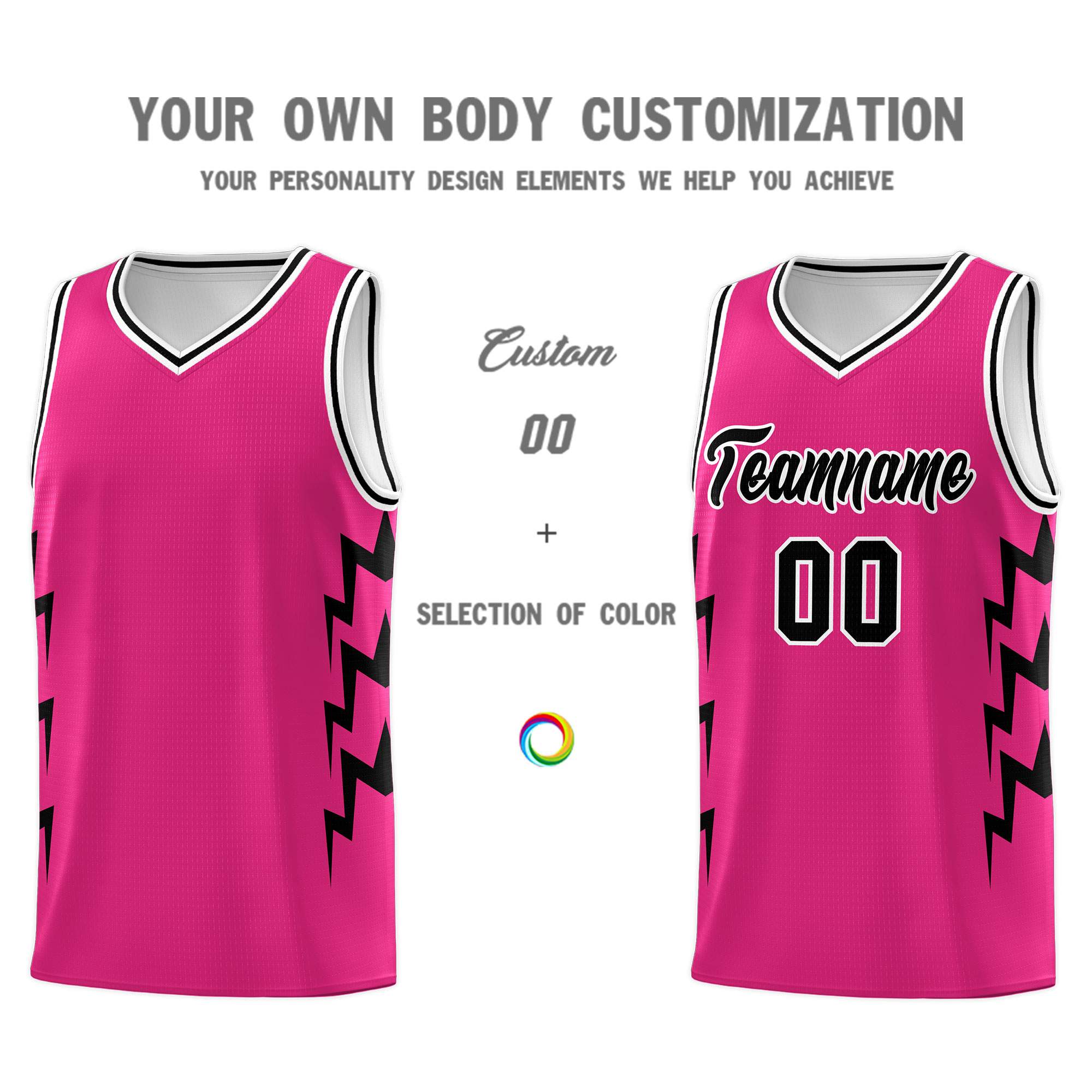 Custom Pink Side Lightning Pattern Sports Uniform Basketball Jersey|KXKSHOP