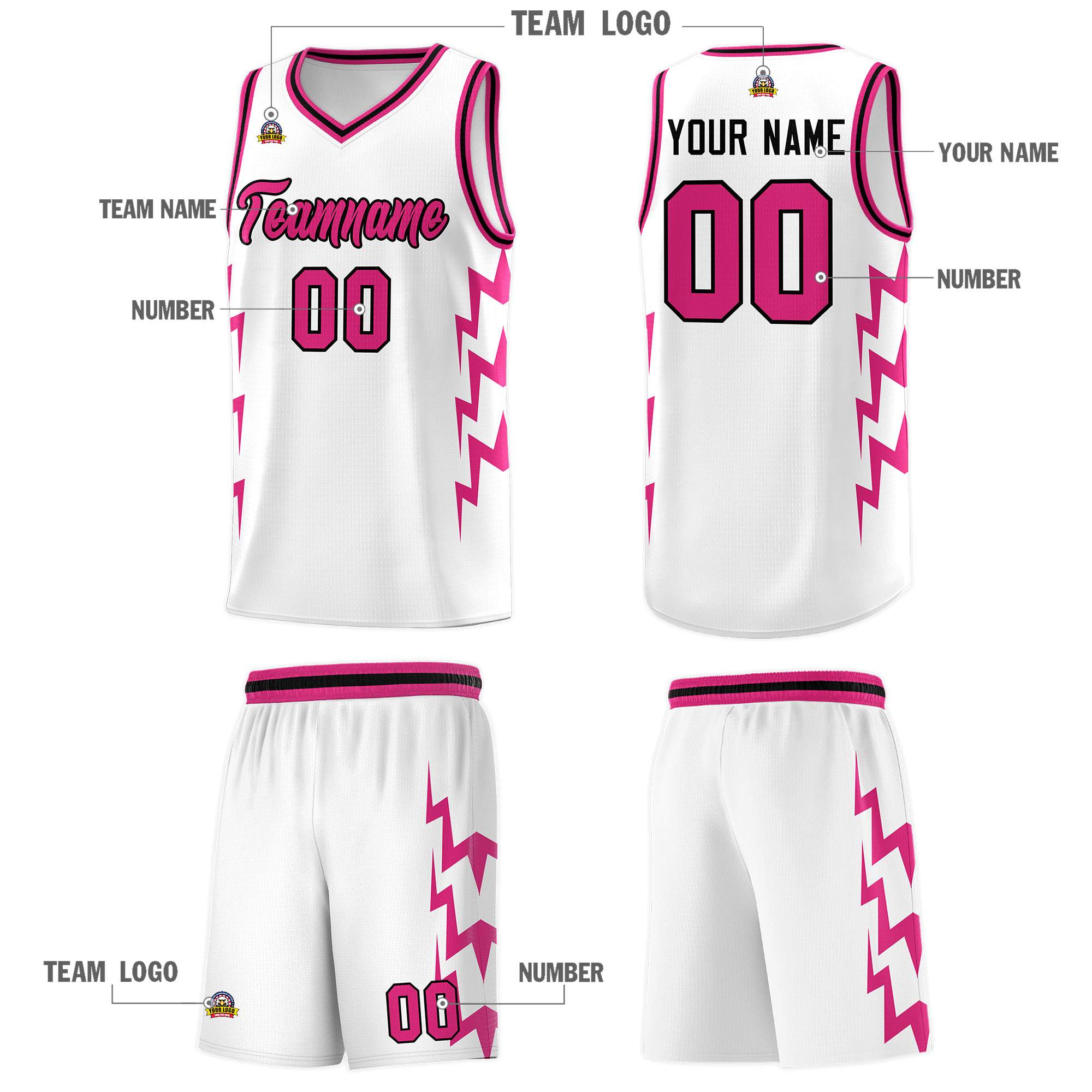 Custom White Side Lightning Pattern Sports Uniform Basketball Jersey|KXKSHOP