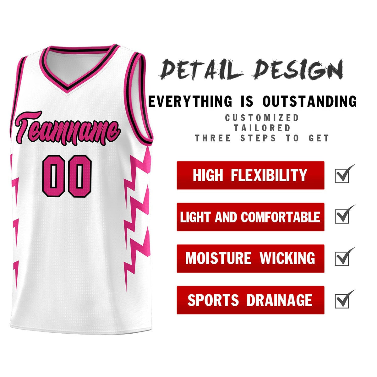 Custom White Side Lightning Pattern Sports Uniform Basketball Jersey|KXKSHOP