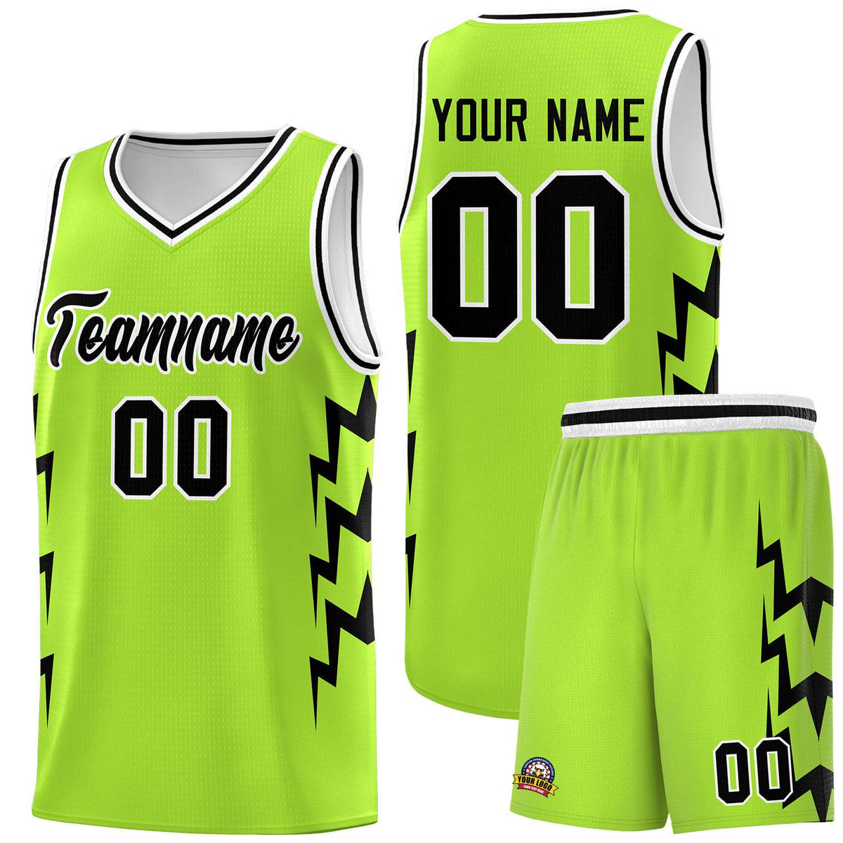 Custom Neon Green Side Lightning Pattern Sports Uniform Basketball Jersey|KXKSHOP