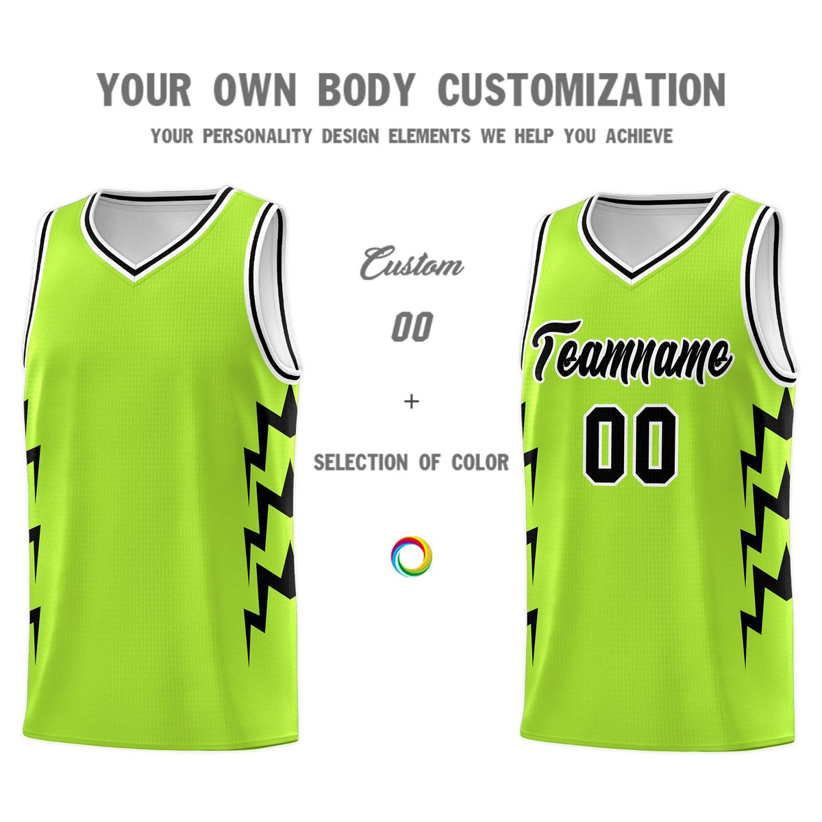 Custom Neon Green Side Lightning Pattern Sports Uniform Basketball Jersey|KXKSHOP