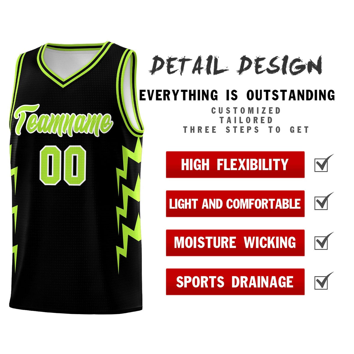 Custom Black Side Lightning Pattern Sports Uniform Basketball Jersey|KXKSHOP