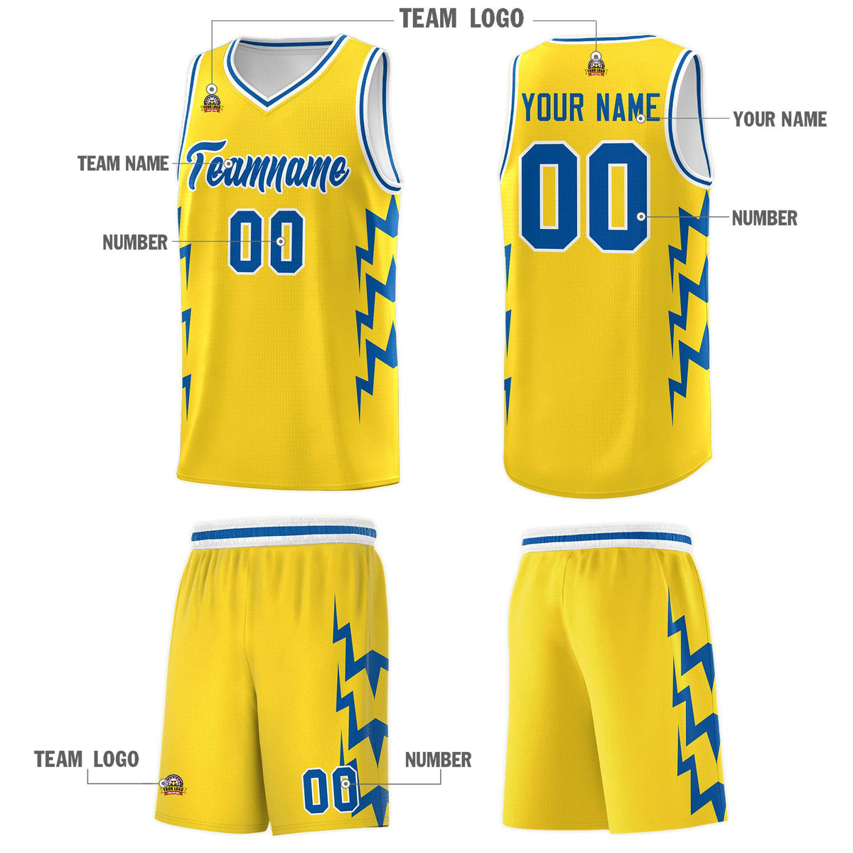 Custom Gold Side Lightning Pattern Sports Uniform Basketball Jersey|KXKSHOP