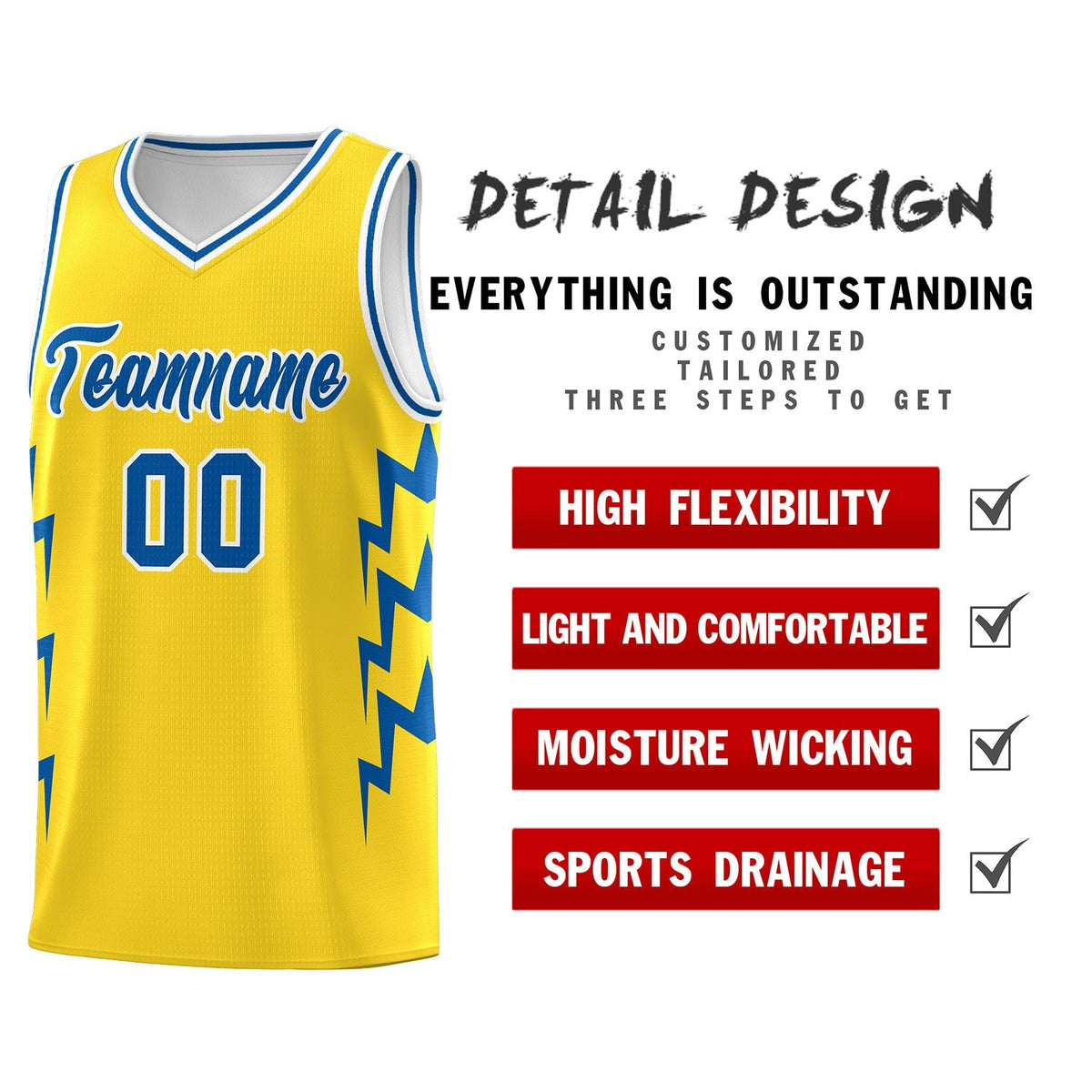 Custom Gold Side Lightning Pattern Sports Uniform Basketball Jersey|KXKSHOP