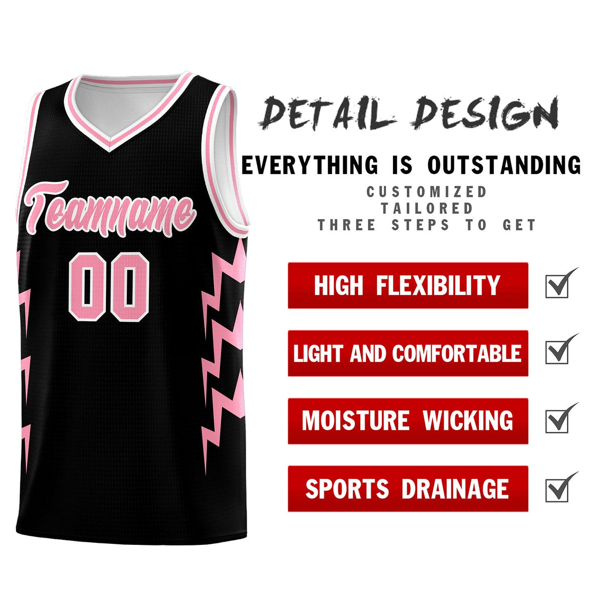 Custom Black Side Lightning Pattern Sports Uniform Basketball Jersey|KXKSHOP