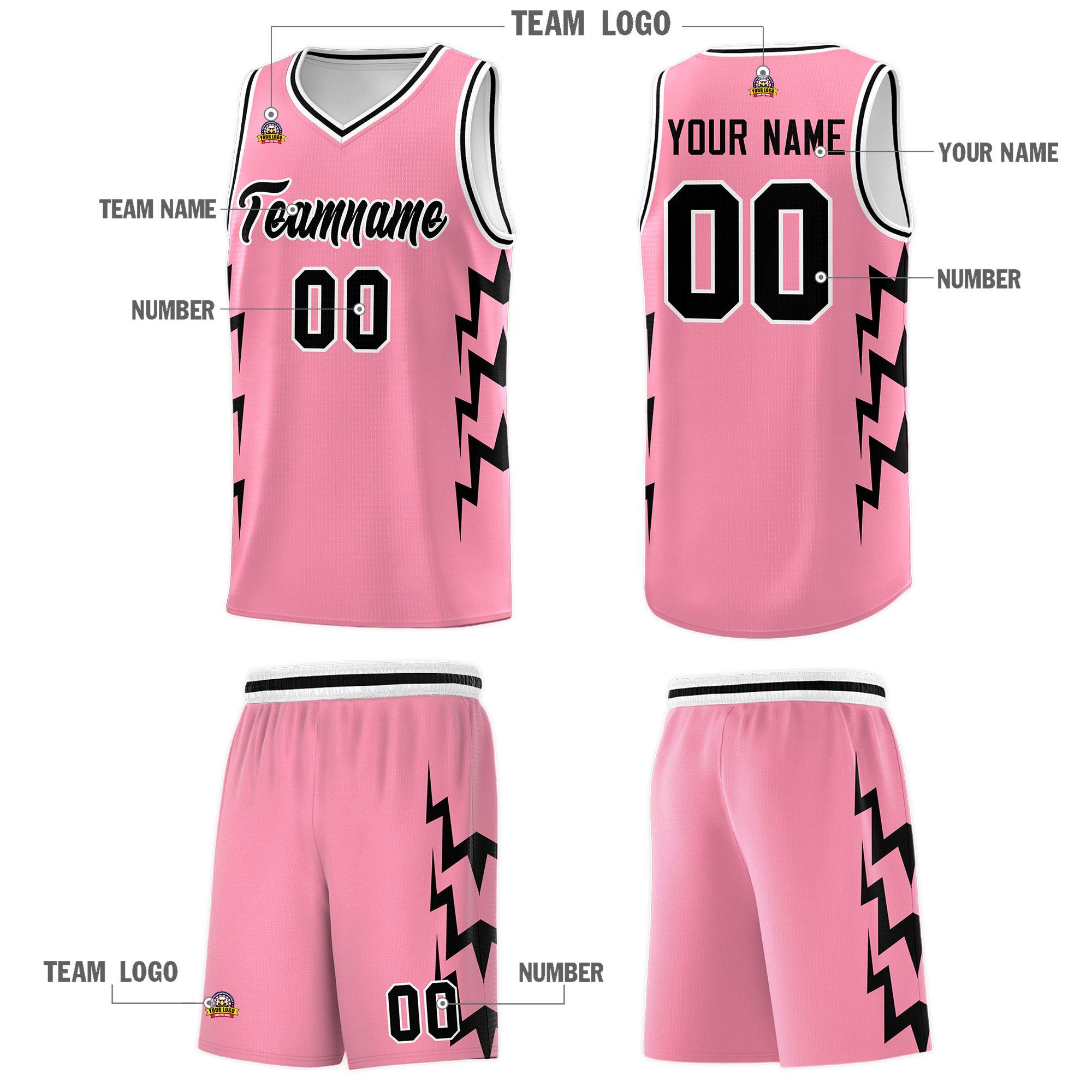 Custom Light Pink Side Lightning Pattern Sports Uniform Basketball Jersey|KXKSHOP