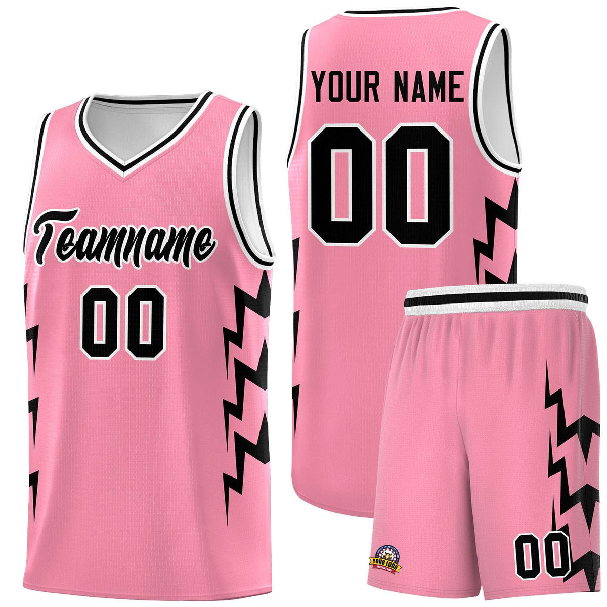 Custom Light Pink Side Lightning Pattern Sports Uniform Basketball Jersey|KXKSHOP