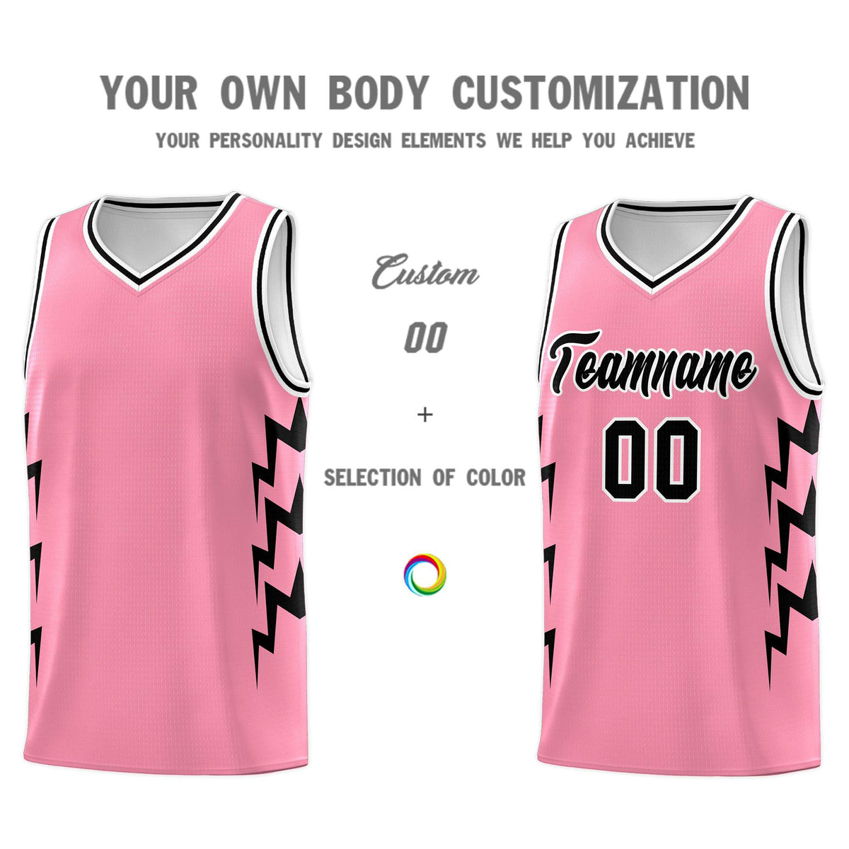 Custom Light Pink Side Lightning Pattern Sports Uniform Basketball Jersey|KXKSHOP
