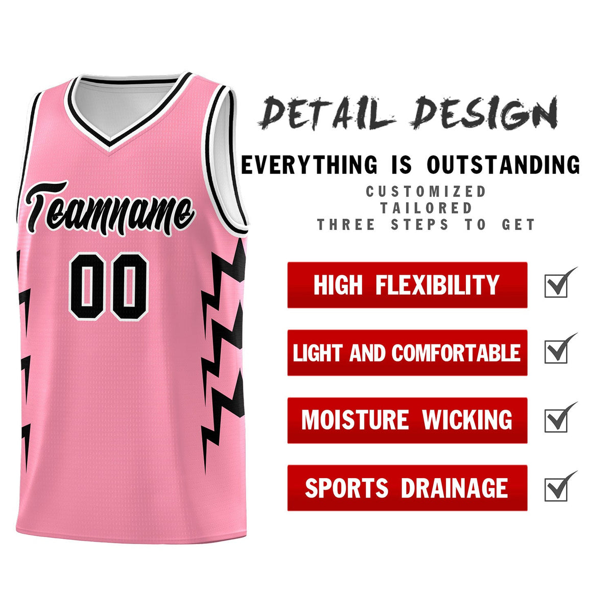 Custom Light Pink Side Lightning Pattern Sports Uniform Basketball Jersey|KXKSHOP
