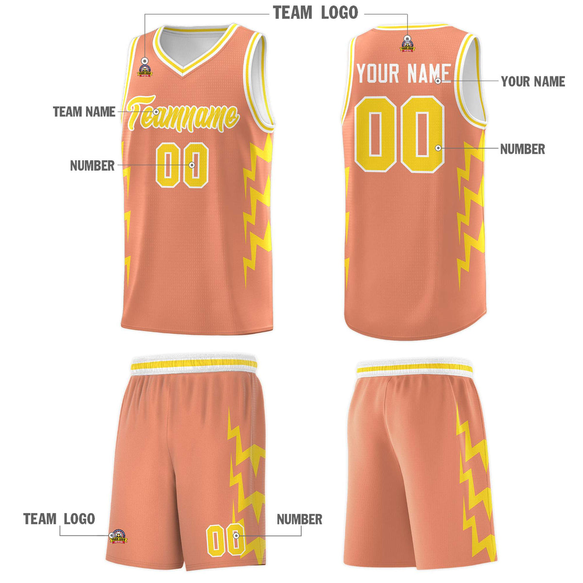 Custom Orange Side Lightning Pattern Sports Uniform Basketball Jersey|KXKSHOP