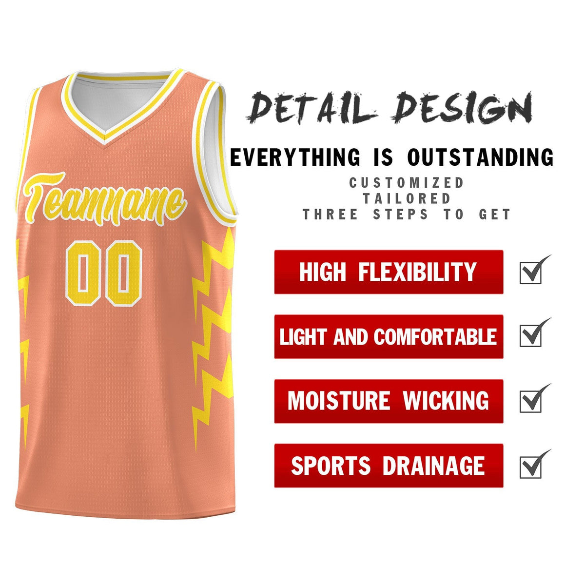 Custom Orange Side Lightning Pattern Sports Uniform Basketball Jersey|KXKSHOP