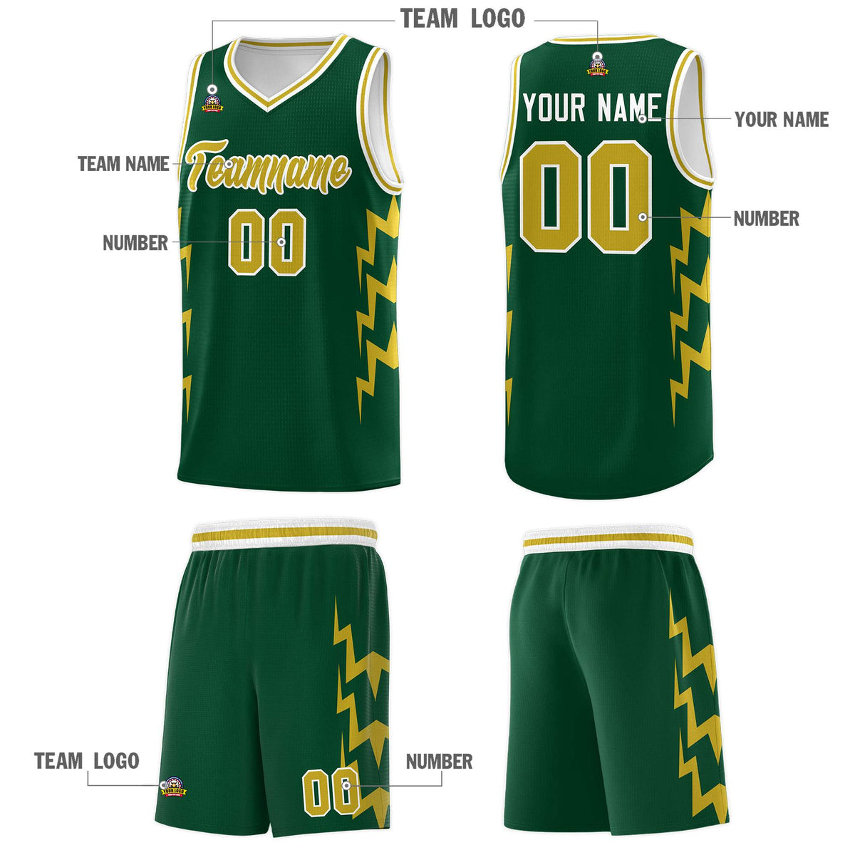 Custom Hunter Green Side Lightning Pattern Sports Uniform Basketball Jersey|KXKSHOP