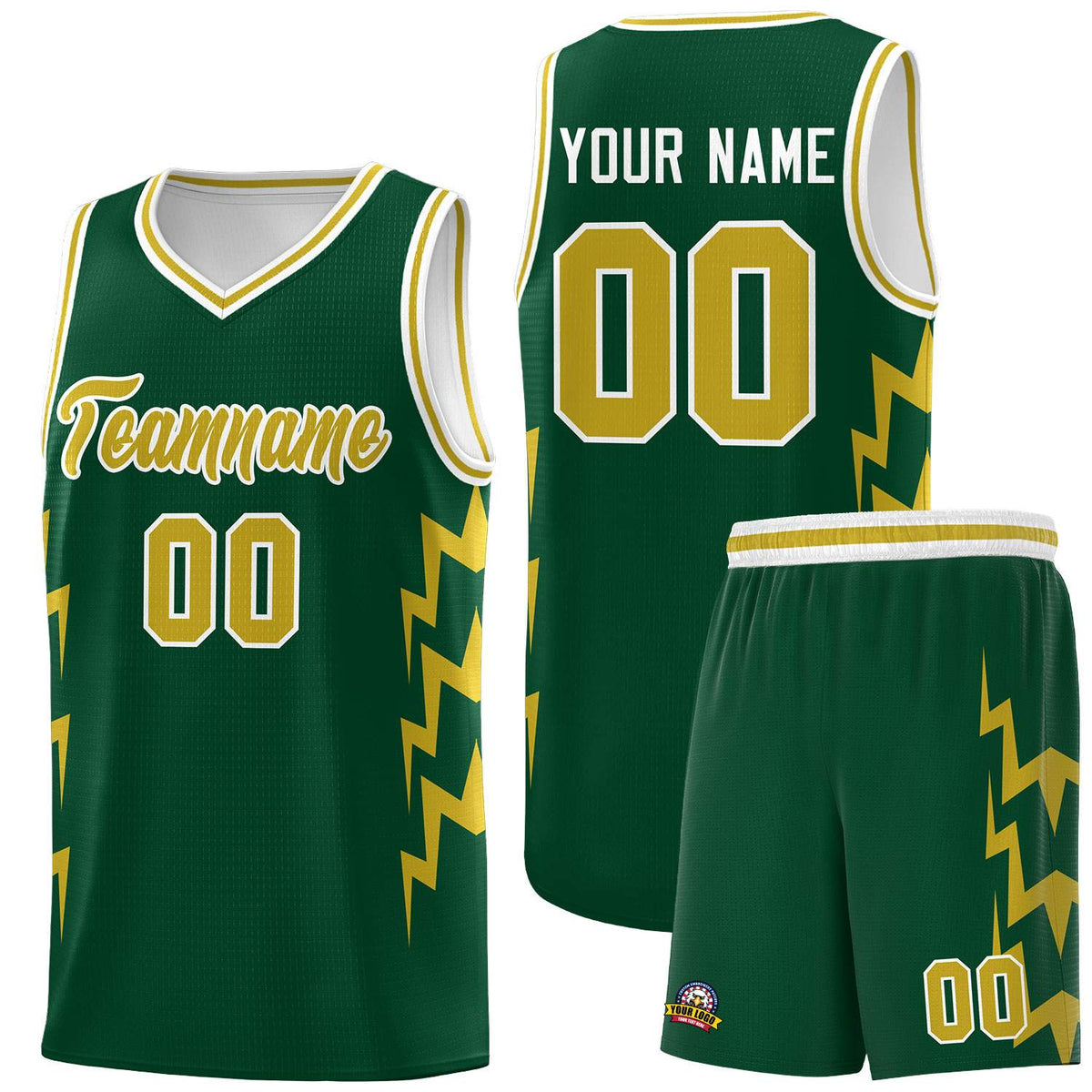 Custom Hunter Green Side Lightning Pattern Sports Uniform Basketball Jersey|KXKSHOP