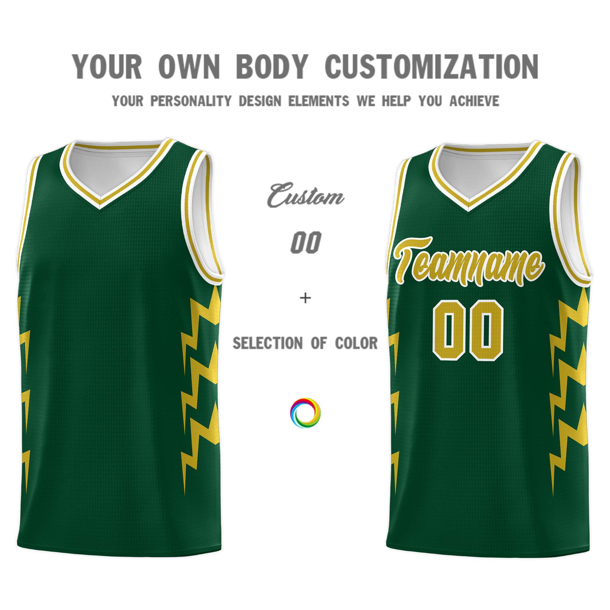 Custom Hunter Green Side Lightning Pattern Sports Uniform Basketball Jersey|KXKSHOP