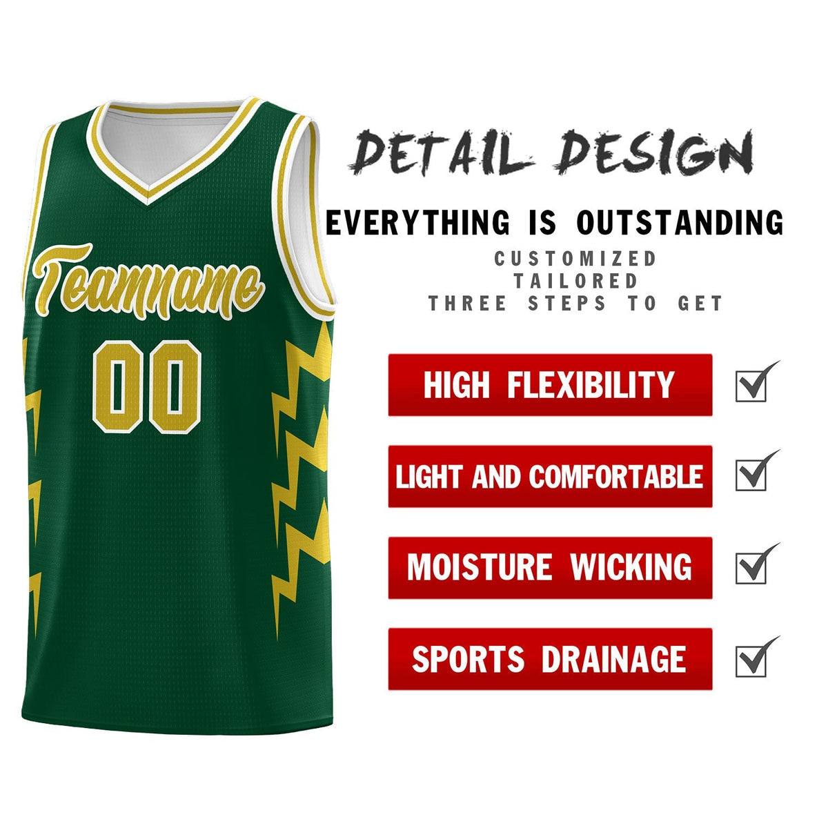 Custom Hunter Green Side Lightning Pattern Sports Uniform Basketball Jersey|KXKSHOP