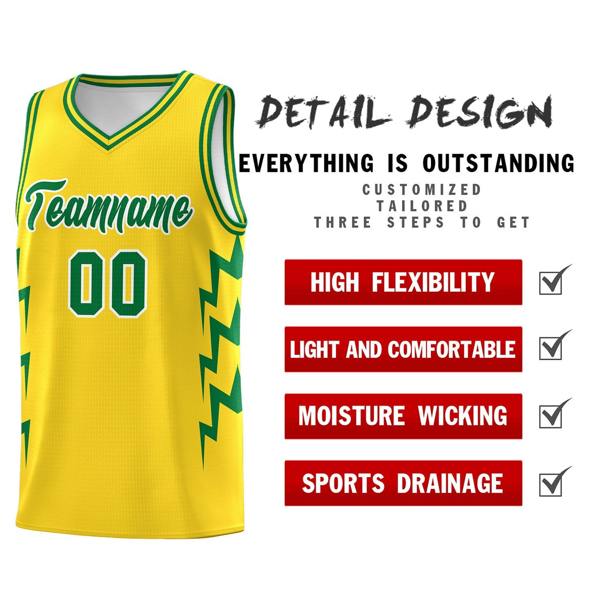 Custom Gold Side Lightning Pattern Sports Uniform Basketball Jersey|KXKSHOP