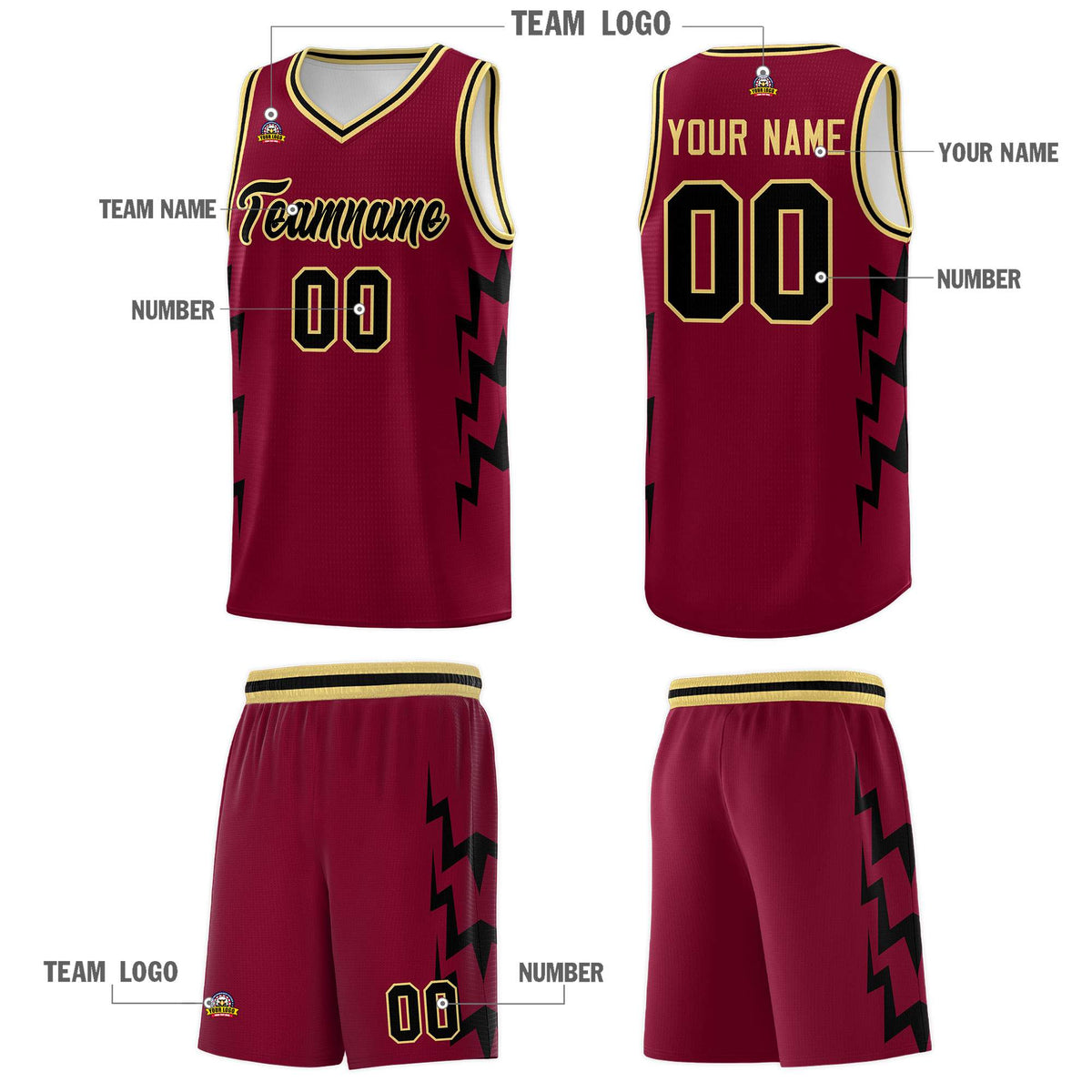 Custom Crimson Side Lightning Pattern Sports Uniform Basketball Jersey|KXKSHOP