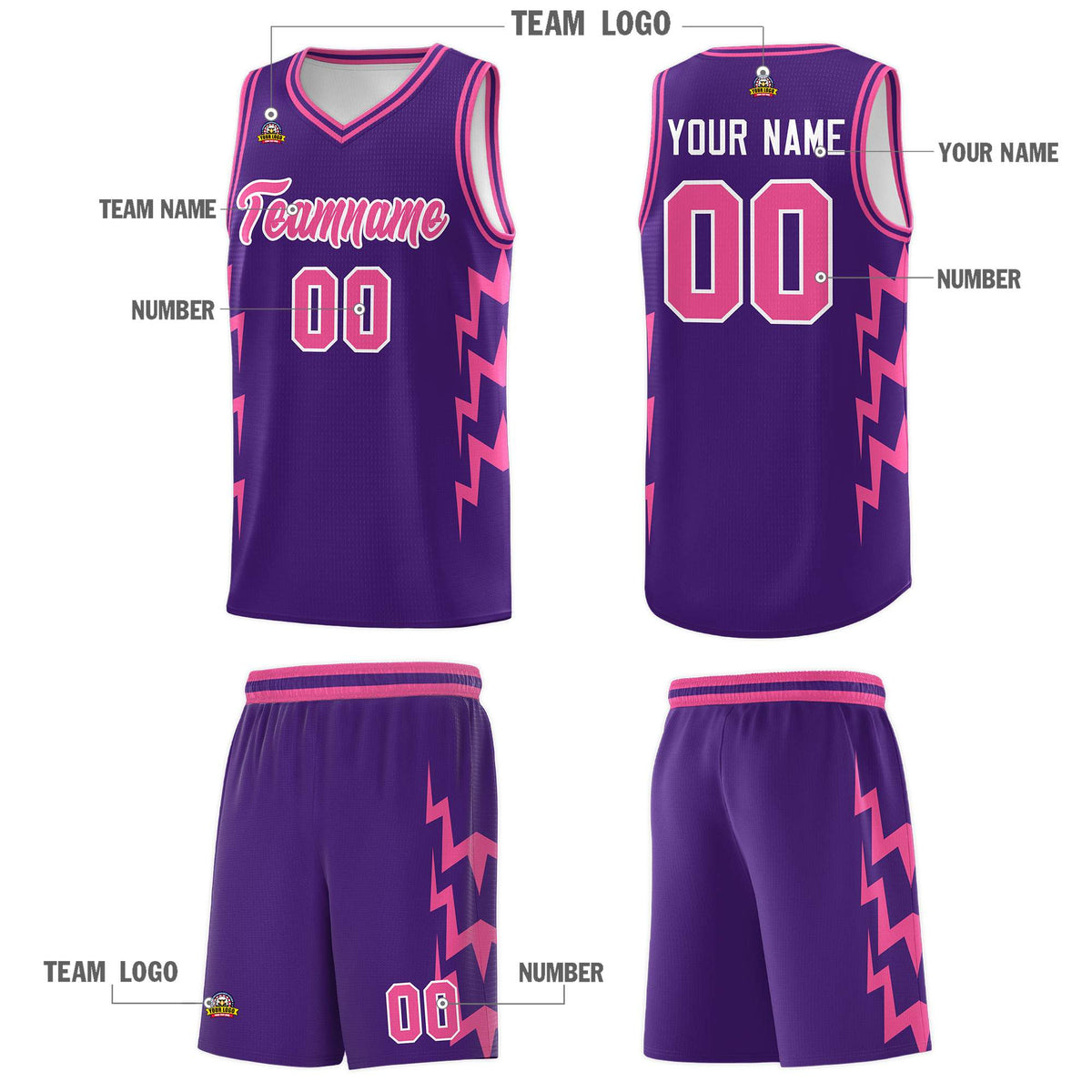 Custom Purple Side Lightning Pattern Sports Uniform Basketball Jersey|KXKSHOP