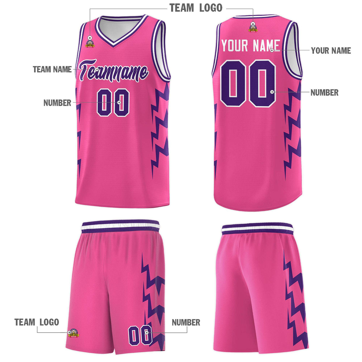 Custom Pink Side Lightning Pattern Sports Uniform Basketball Jersey|KXKSHOP