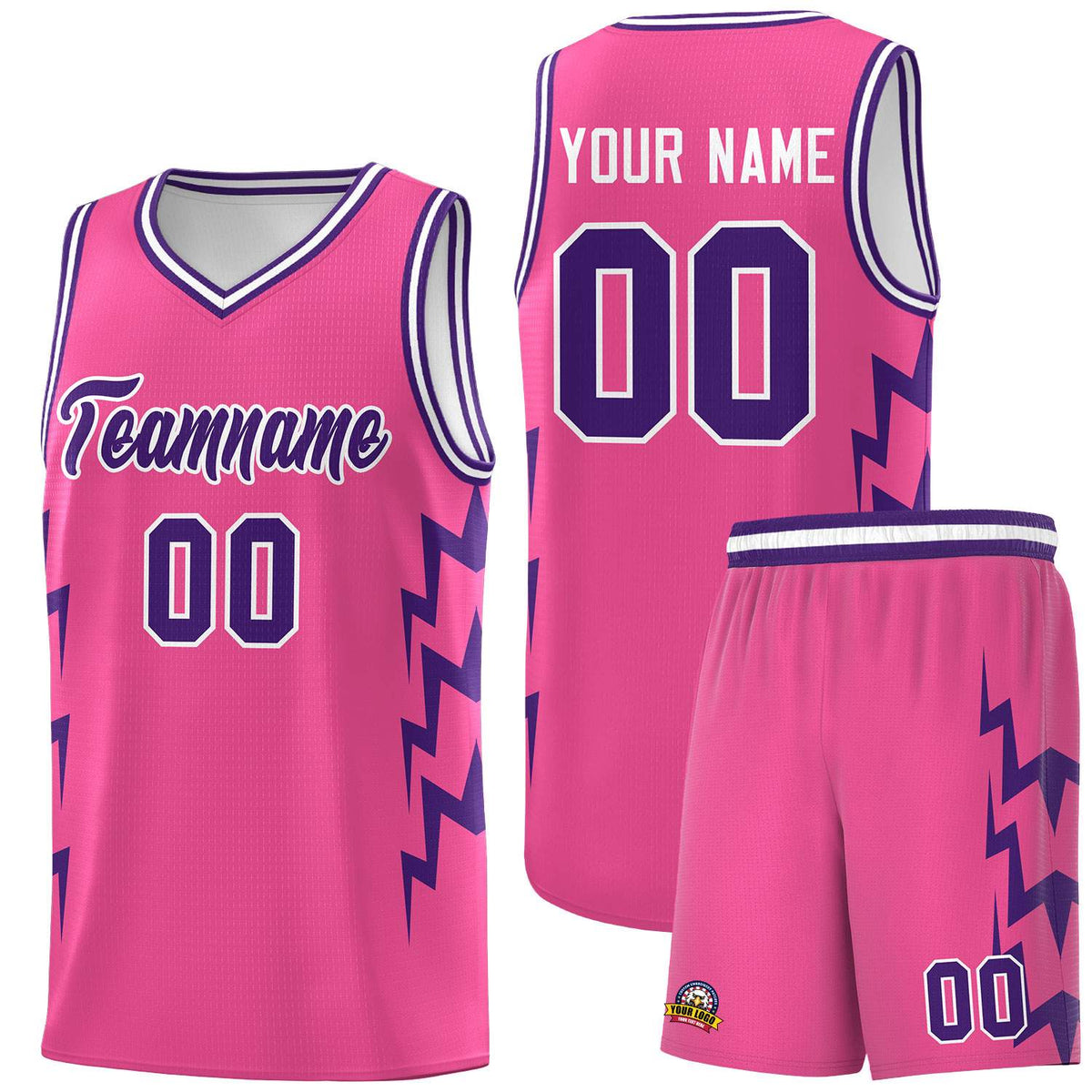 Custom Pink Side Lightning Pattern Sports Uniform Basketball Jersey|KXKSHOP