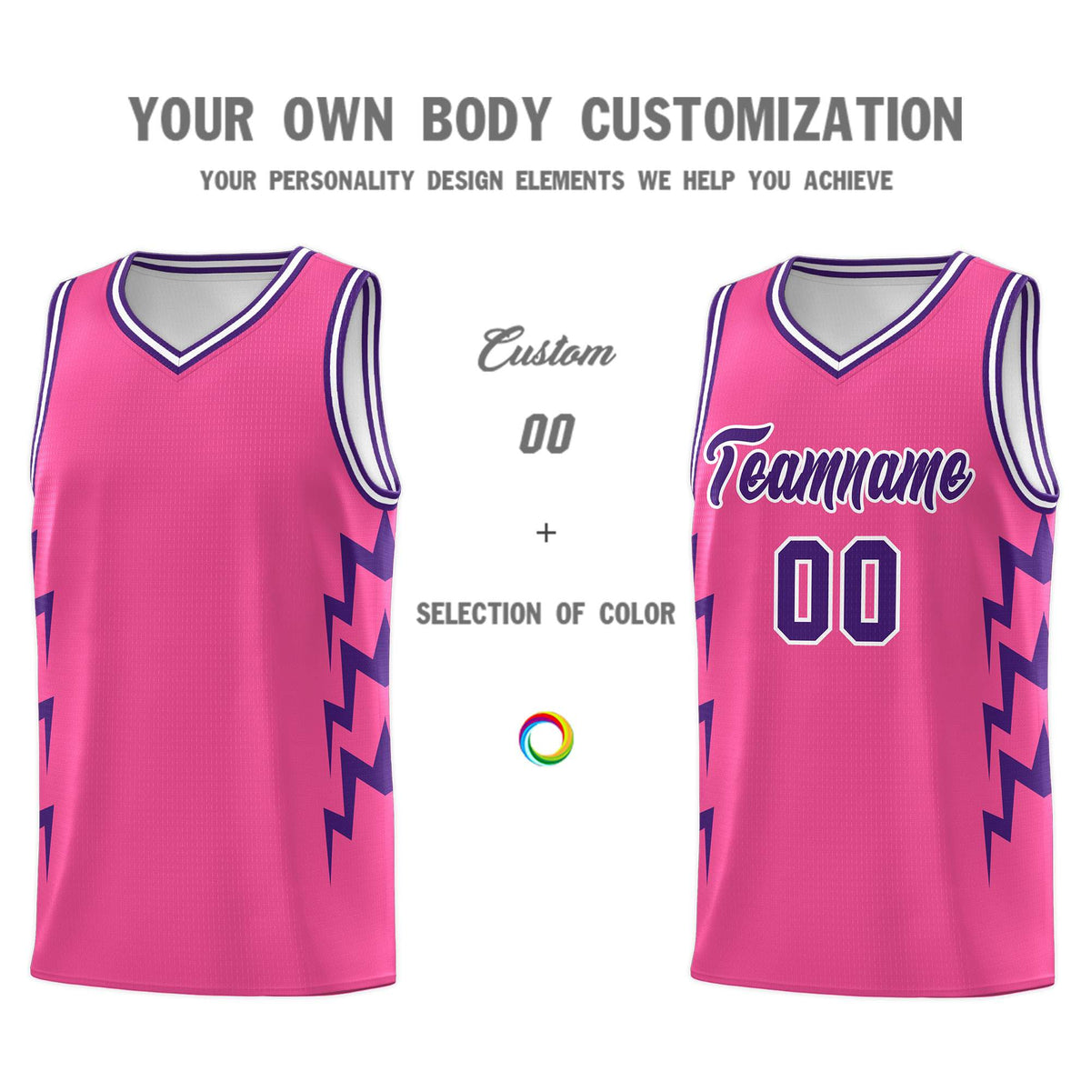 Custom Pink Side Lightning Pattern Sports Uniform Basketball Jersey|KXKSHOP