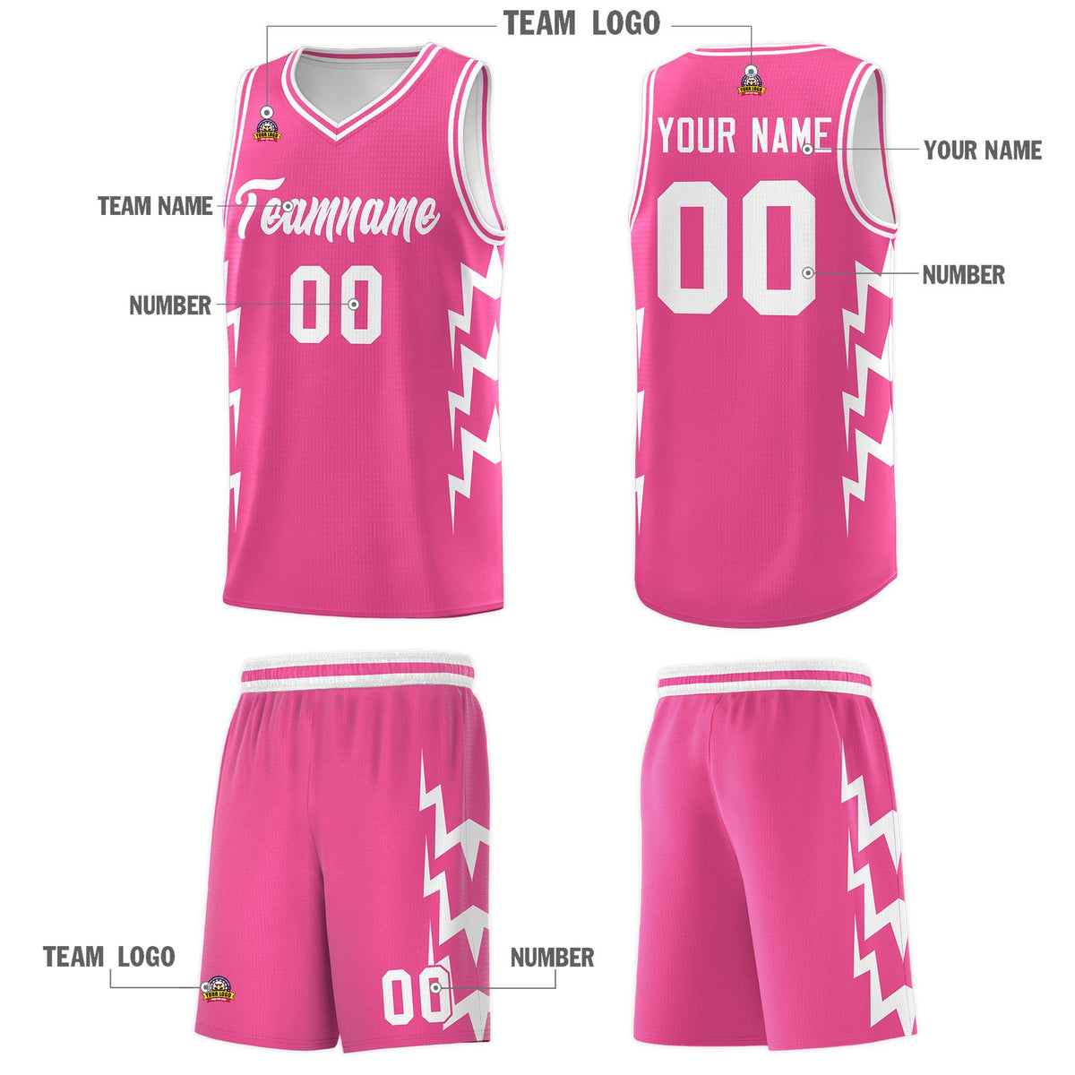 Custom Pink Side Lightning Pattern Sports Uniform Basketball Jersey|KXKSHOP
