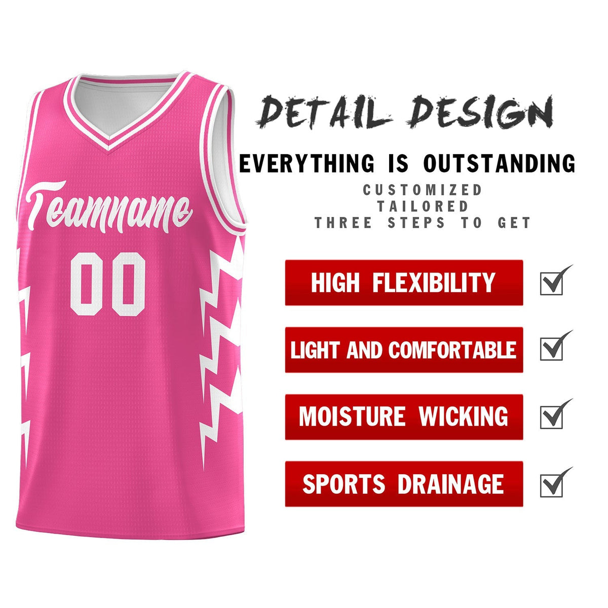 Custom Pink Side Lightning Pattern Sports Uniform Basketball Jersey|KXKSHOP