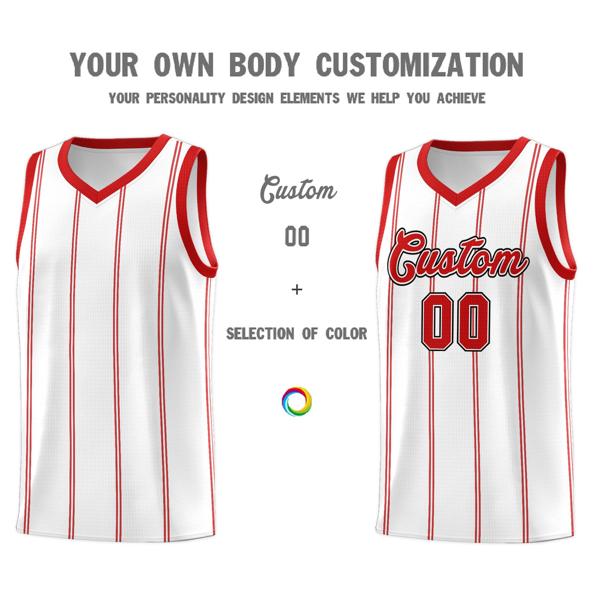Custom White Red Black Vertical Stripes Single Sided Sets Basketball Jersey | For Men,Stitched,Perfect for Training,Add Name and Numbern | KXKSHOP