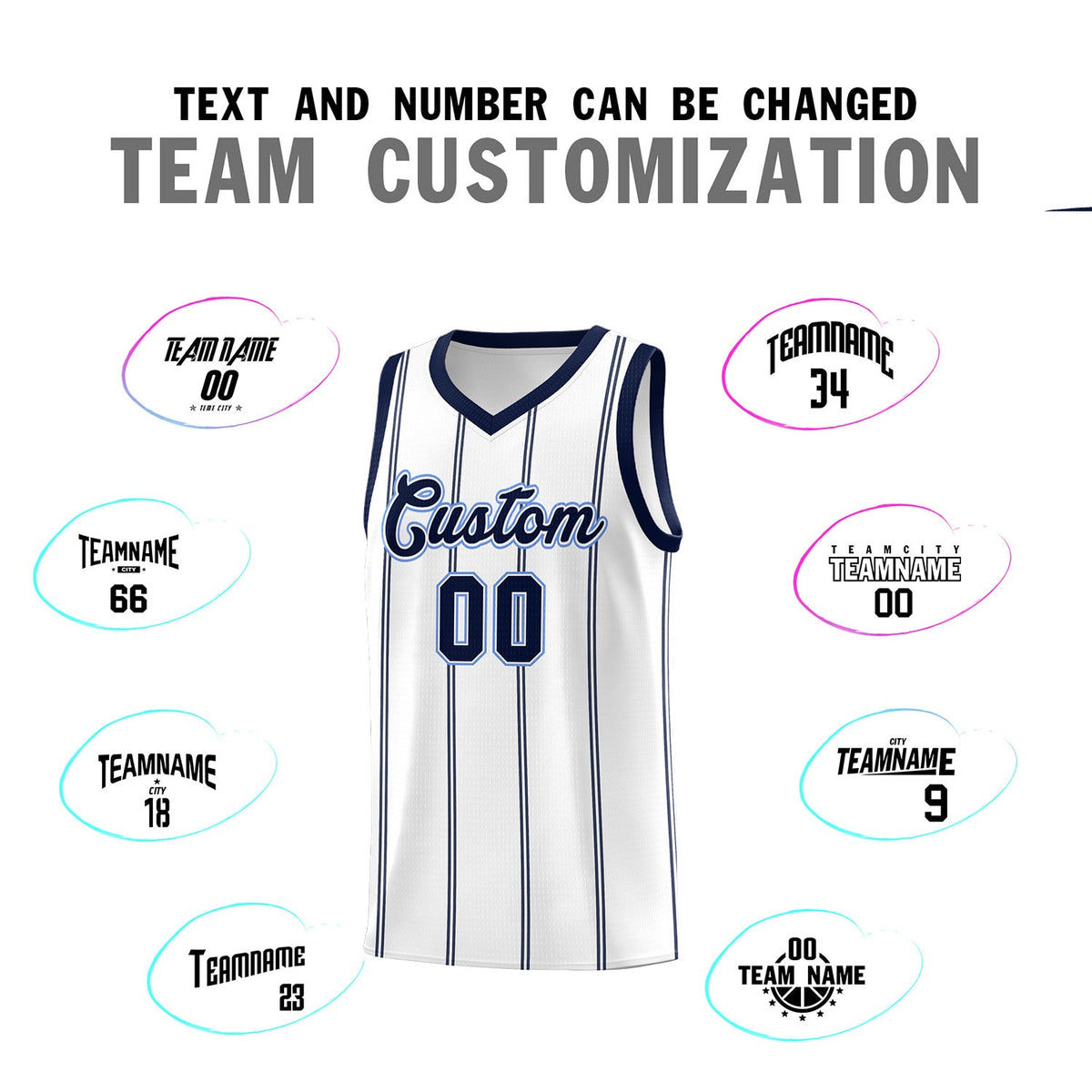 Custom White Navy Light Blue Vertical Stripes Single Sided Sets Basketball Jersey | For Men,Stitched,Perfect for Training,Add Name and Numbern | KXKSHOP