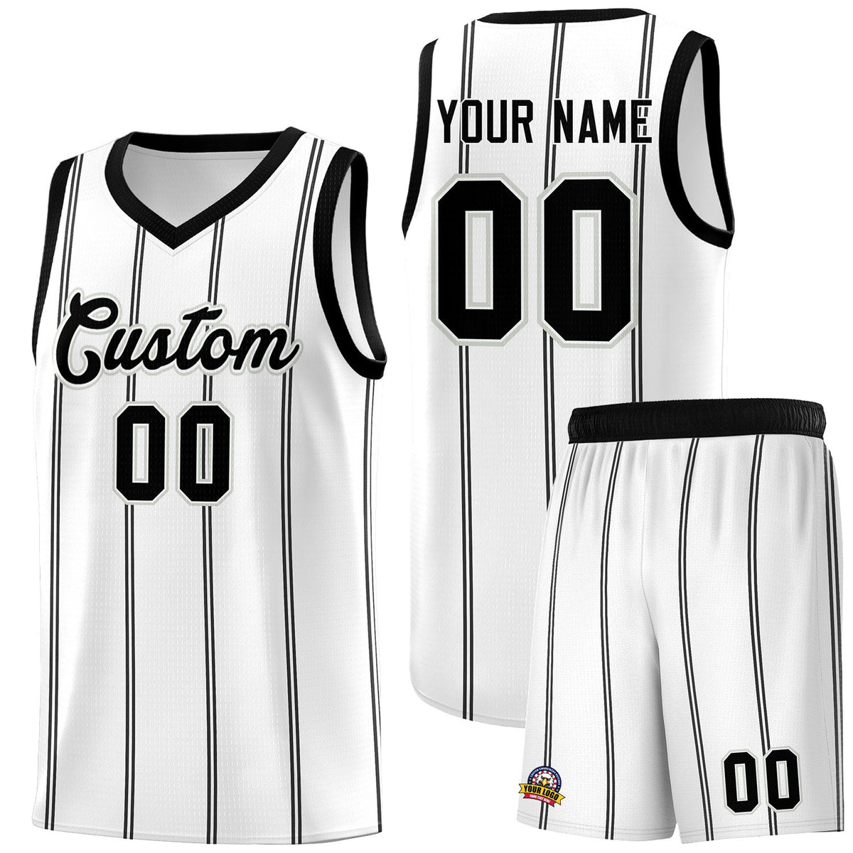 Custom White Black Gray Vertical Stripes Single Sided Sets Basketball Jersey | For Men,Stitched,Perfect for Training,Add Name and Numbern | KXKSHOP