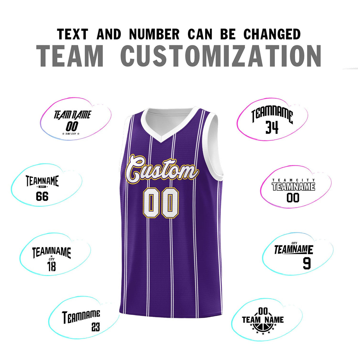 Custom Purple White Gold Vertical Stripes Single Sided Sets Basketball Jersey | For Men,Stitched,Perfect for Training,Add Name and Numbern | KXKSHOP
