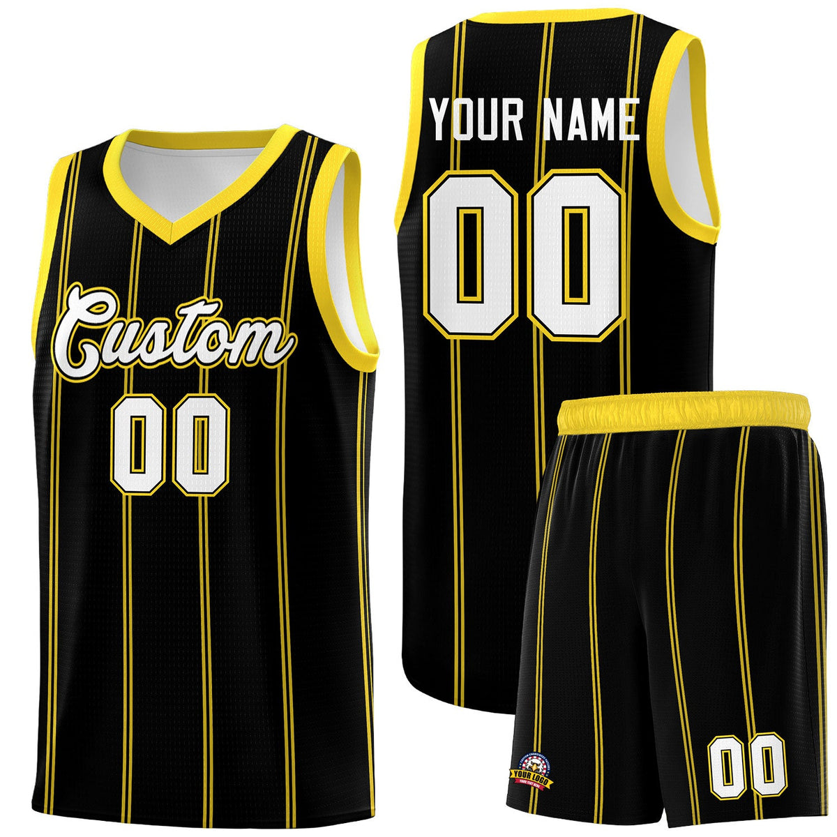 Custom Black Gold White Vertical Stripes Single Sided Sets Basketball Jersey | For Men,Stitched,Perfect for Training,Add Name and Numbern | KXKSHOP
