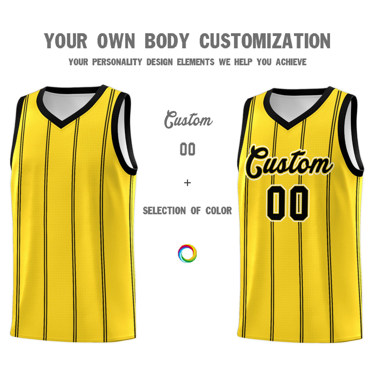 Custom Gold Black White Vertical Stripes Single Sided Sets Basketball Jersey | For Men,Stitched,Perfect for Training,Add Name and Numbern | KXKSHOP