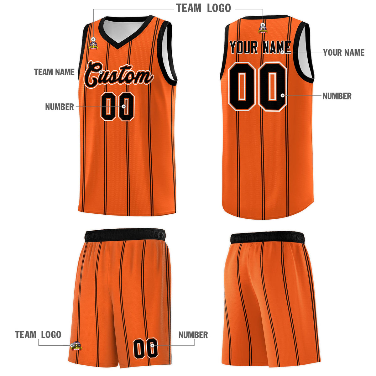 Custom Orange Black White Vertical Stripes Single Sided Sets Basketball Jersey | For Men,Stitched,Perfect for Training,Add Name and Numbern | KXKSHOP
