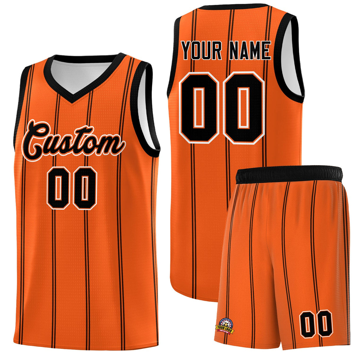 Custom Orange Black White Vertical Stripes Single Sided Sets Basketball Jersey | For Men,Stitched,Perfect for Training,Add Name and Numbern | KXKSHOP