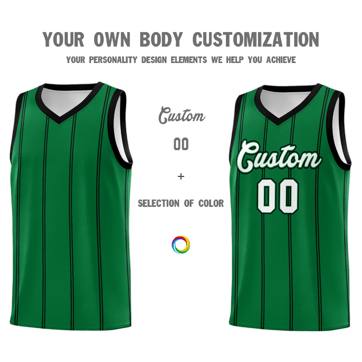 Custom Kelly Green Black White Vertical Stripes Single Sided Sets Basketball Jersey | For Men,Stitched,Perfect for Training,Add Name and Numbern | KXKSHOP