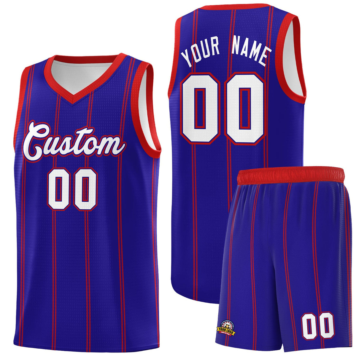 Custom Royal Blue Red White Vertical Stripes Single Sided Sets Basketball Jersey | For Men,Stitched,Perfect for Training,Add Name and Numbern | KXKSHOP