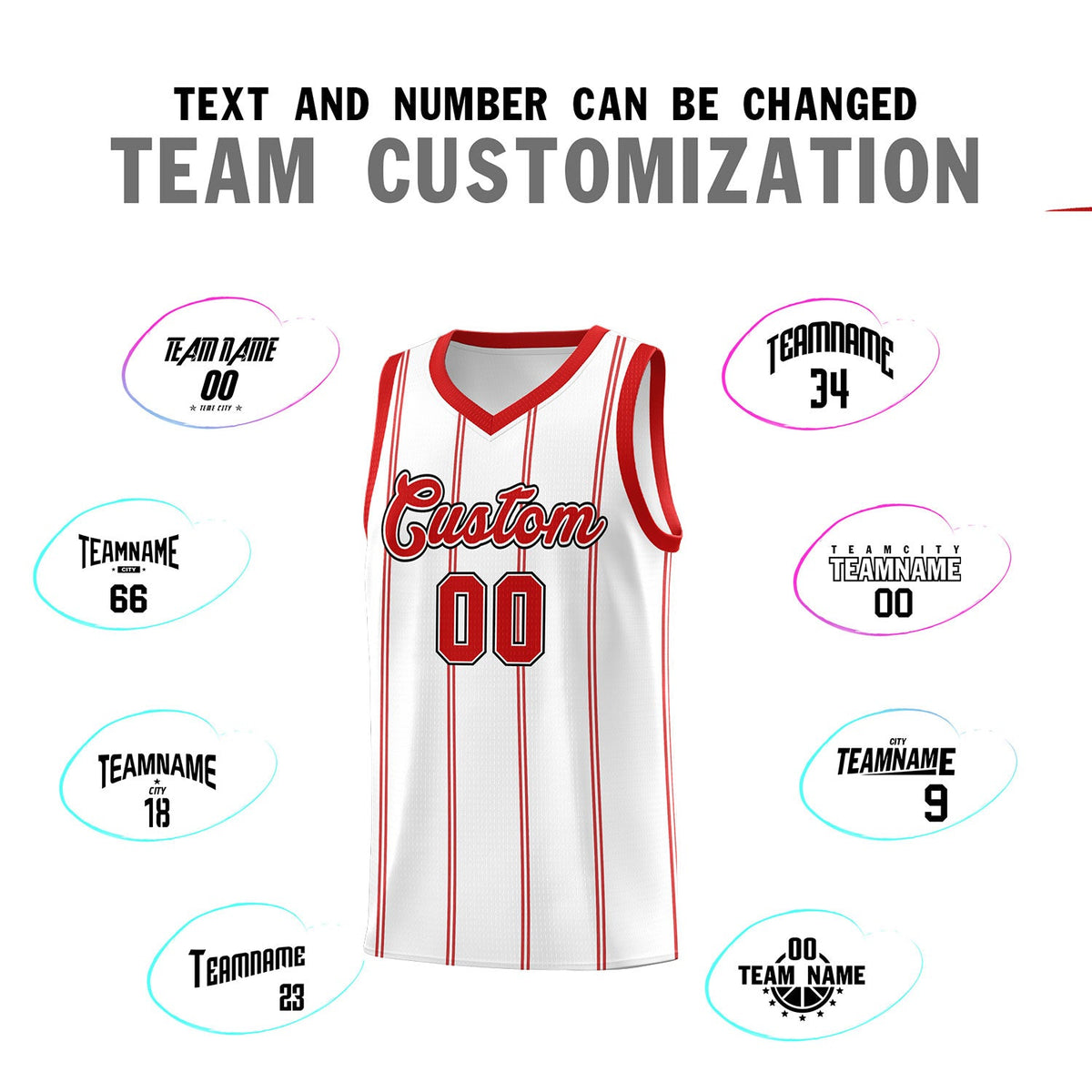 Custom White Red Black Vertical Stripes Single Sided Sets Basketball Jersey | For Men,Stitched,Perfect for Training,Add Name and Numbern | KXKSHOP