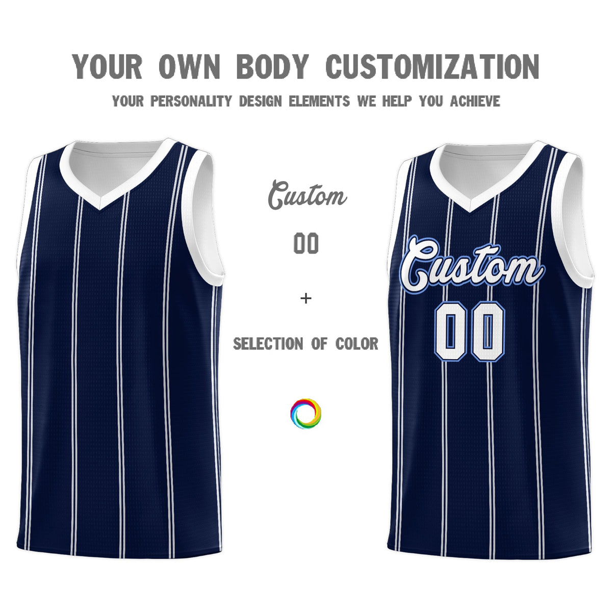 Custom Navy White Light Blue Vertical Stripes Single Sided Sets Basketball Jersey | For Men,Stitched,Perfect for Training,Add Name and Numbern | KXKSHOP
