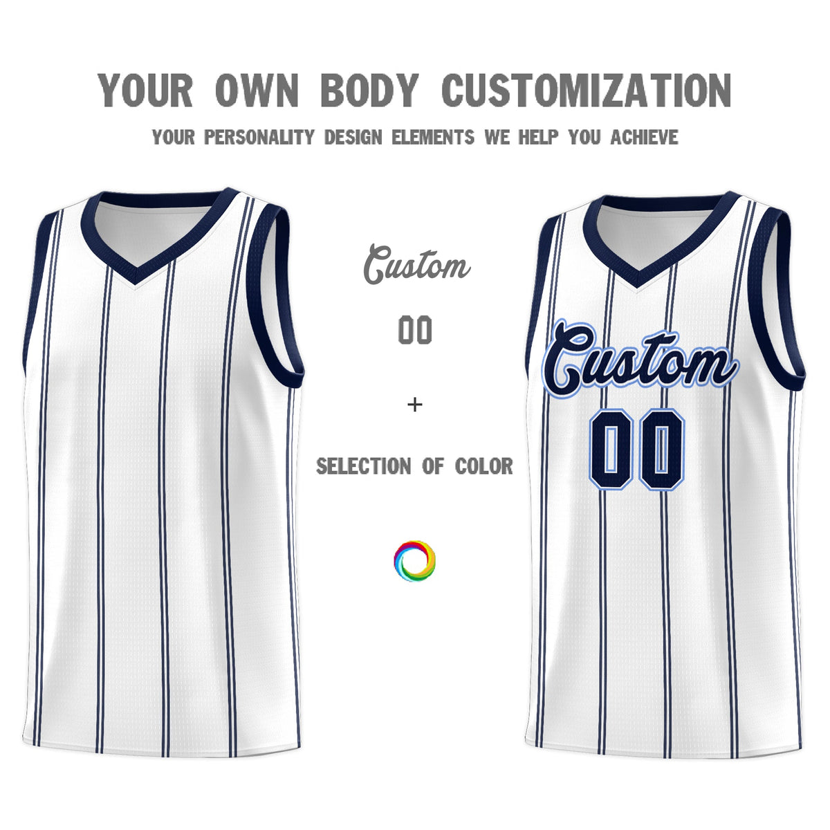 Custom White Navy Light Blue Vertical Stripes Single Sided Sets Basketball Jersey | For Men,Stitched,Perfect for Training,Add Name and Numbern | KXKSHOP