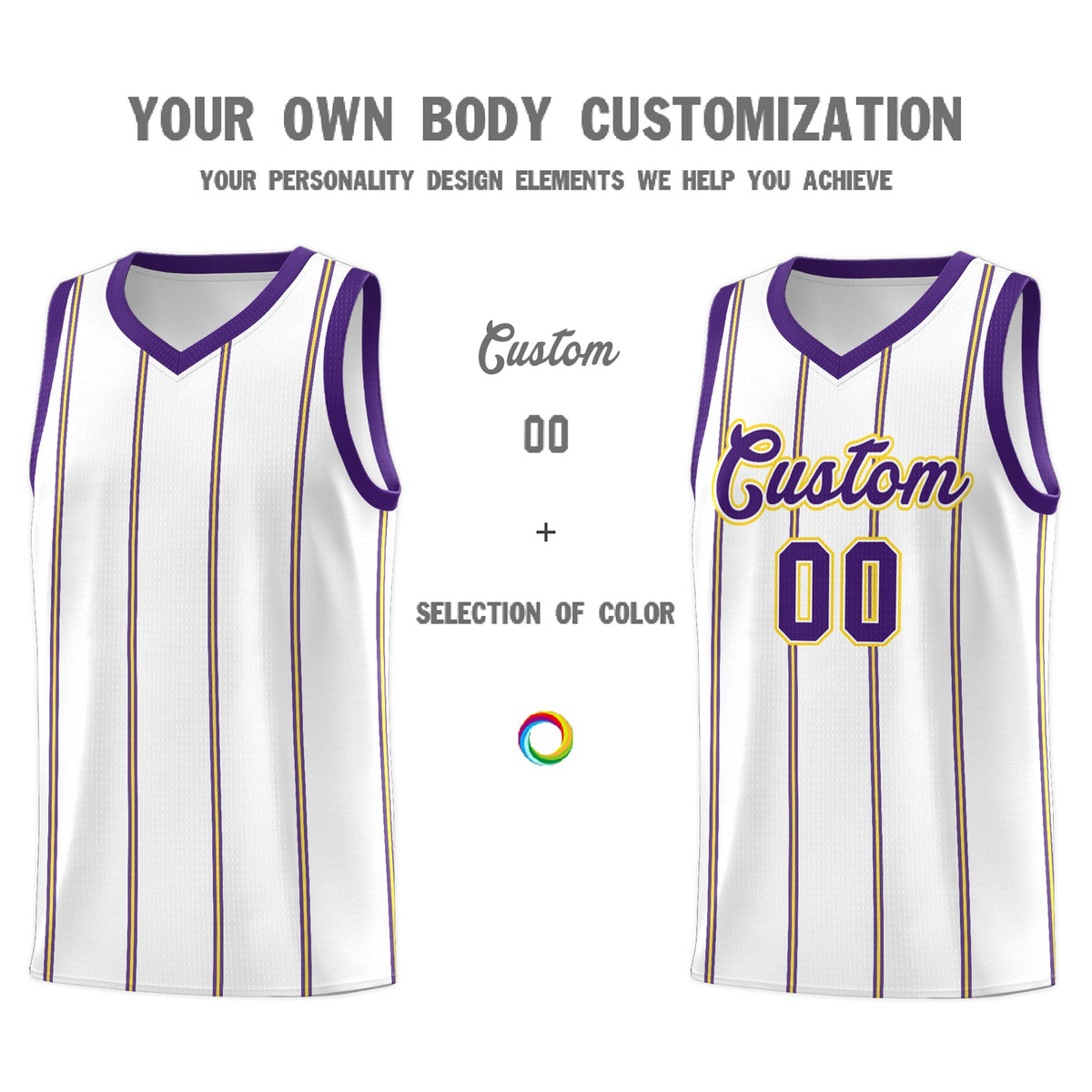 Custom White Purple Gold Vertical Stripes Single Sided Sets Basketball Jersey | For Men,Stitched,Perfect for Training,Add Name and Numbern | KXKSHOP